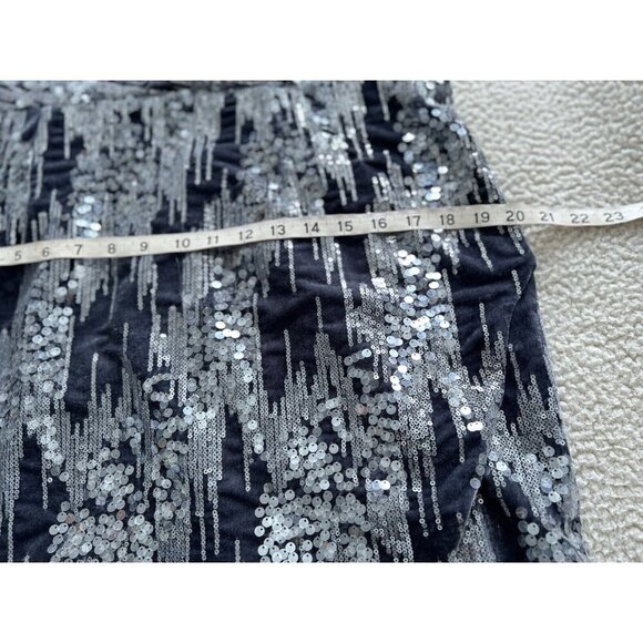 JS Collections June Sequin Velvet Faux Wrap Cocktail Dress in Gray/Silver Sz 16 - Picture 15 of 16